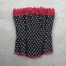 Frederick's of Hollywood Black Poka Dots Red Corset Bustier Womens Sz 32 Lace-Up