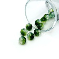 10mm Green and Clear Crackle Glass Beads - US Seller