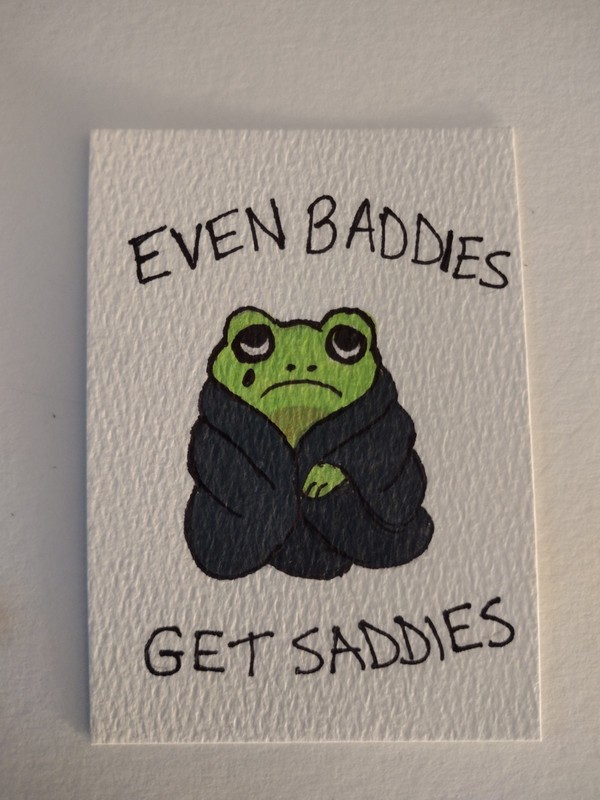 ACEO Original Painting Funny Sad Frog Acrylic Tiny Art Card By Tiffany Noel