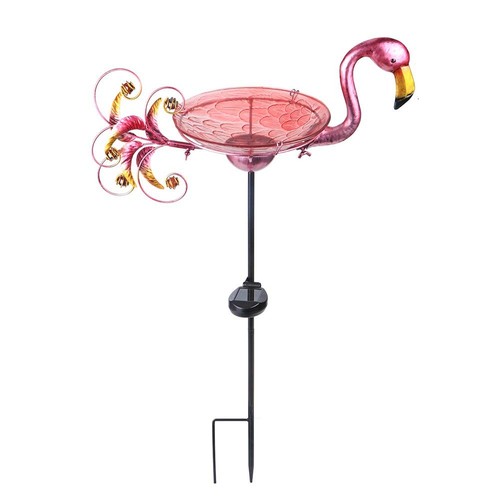 MUMTOP Outdoor Bird Bath Solar Birdbath Small Birdfeeder with Flamingo Metal ...