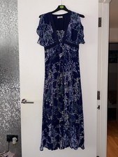 Pre Una Blue Floral Print Long Dress, Very Good Condition Uk Size 10