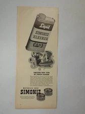 1940s SIMONIZ Liquid Kleener Cleaner Car Tin Can B&W WWII Vtg Poster Print Ad
