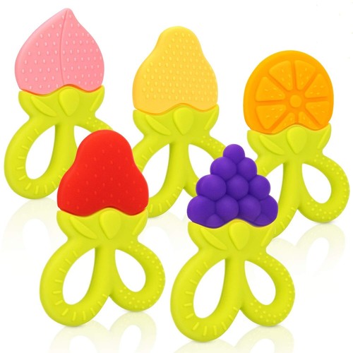 SHARE&CARE BPA Free Silicone 5  Fruit Baby Teether Toy with Storage Case - Picture 1 of 7