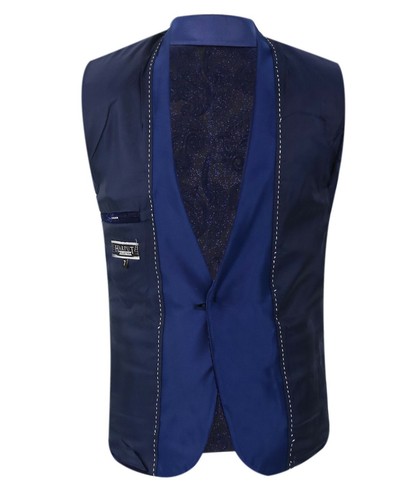 Traje de esmoquin brillante para niños calce ajustado página azul marino niño ocasión especial conjunto de 5 piezas - Imagen 7 de 11