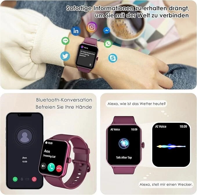Smartwatch Damen mit Telefonfunktion für Android iOS,Sportuhr Schrittzähler DE - Bild 2 von 4
