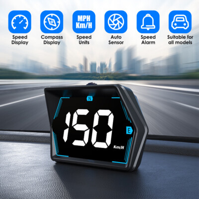 Car HUD GPS Digital Speedometer Head Up Display MPH KMH Compass Overspeed Alarm