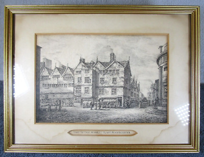 Schöner alter gerahmter Teil des Marktplatzes Manchester Days Gone By