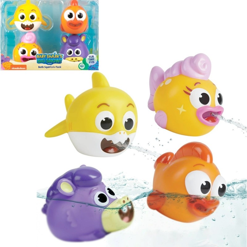 Nickelodeon BABY SHARK'S BIG SHOW 4-Pack BATH SQUIRTS 3-inch Age 6+ Mos ~ New