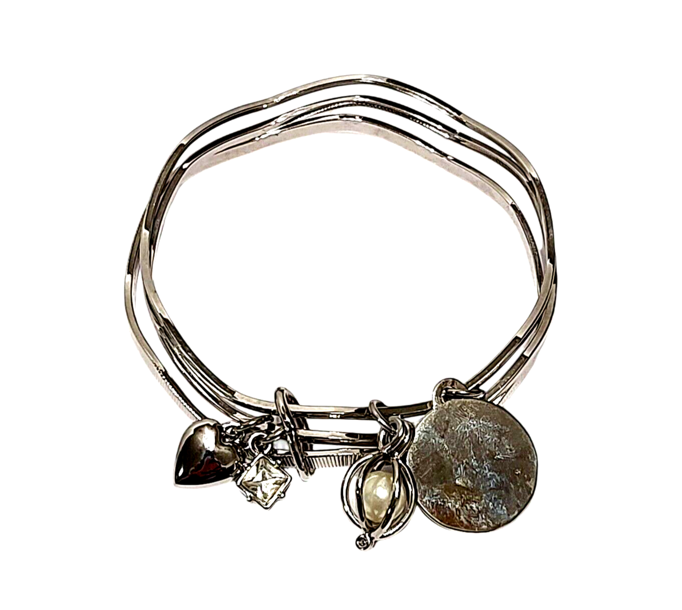 3-Piece Bangle Charm Bracelet Stainless Steel 2.75