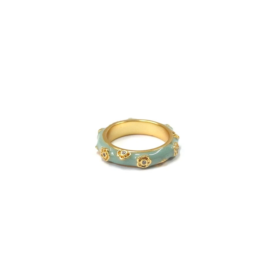 Anillo de latón ajustable mini flor dorada esmaltada amazonita para mujer regalo joyería Foto 3 de 4