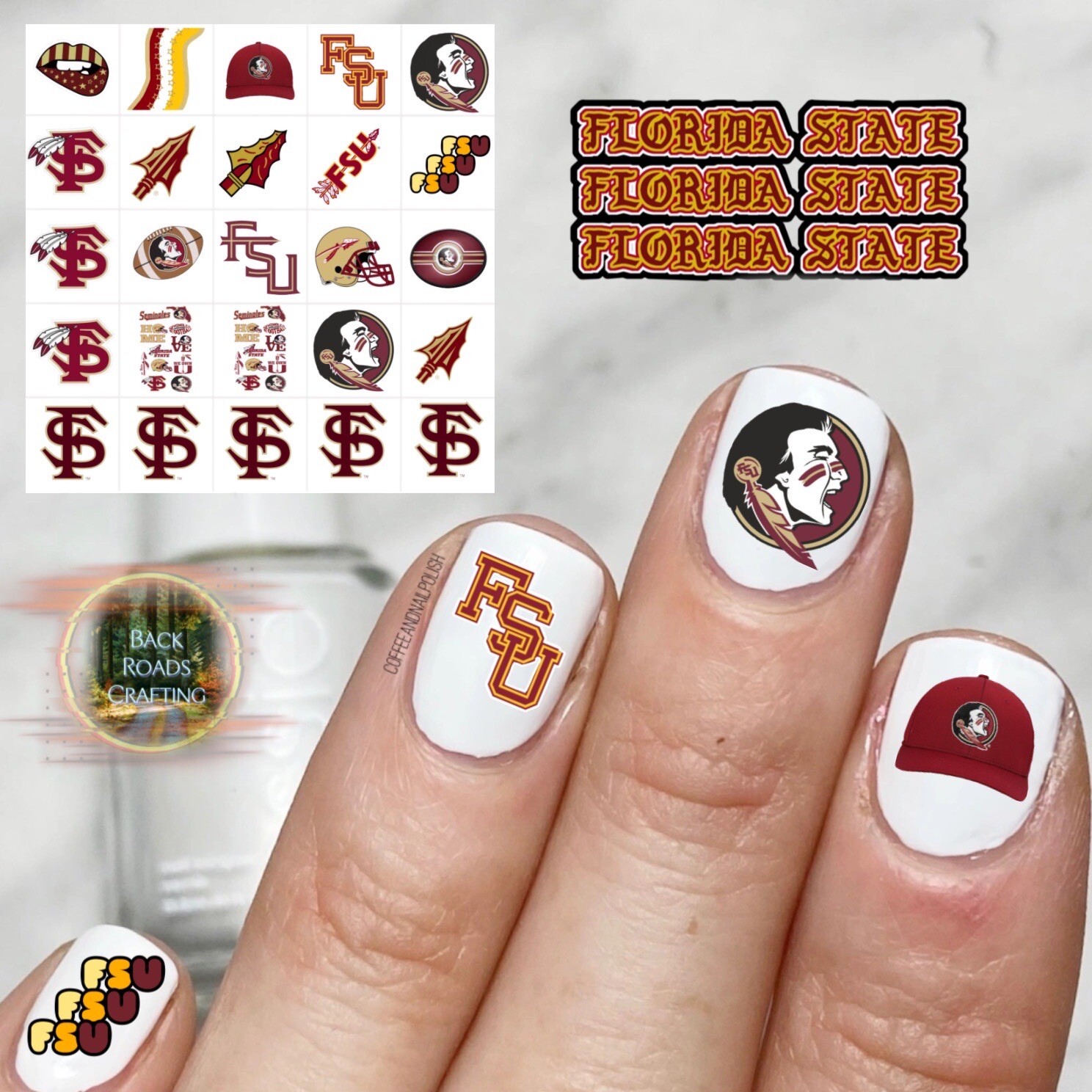 Florida State FSU Waterslide Nail Decals Set Of 50  Instructions & Bonus