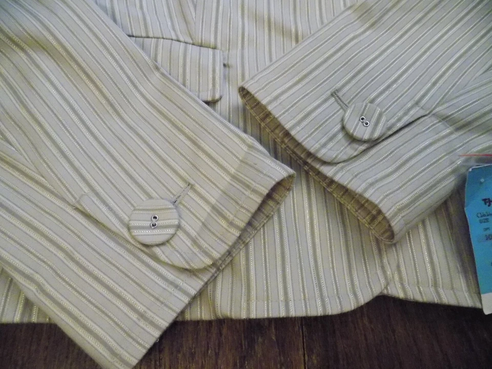 Blazer Willi Smith Beige Rayas Metálico Dorado Elastizado Blazer Talla 10 Elegante Nuevo Foto 4 de 4