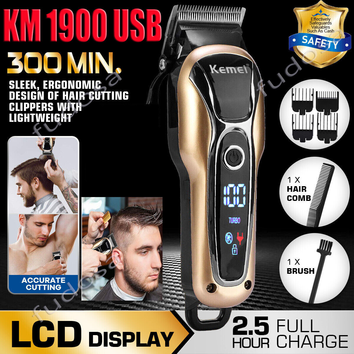 Professional Barber Hair Clipper Trimmer Cordless Electric Hair Cutting Machine