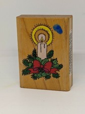 Christmas Candle Wood / Rubber Stamp by Comotion 2.25 x 1.5
