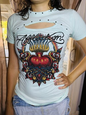 Affliction Women' Black Label  Shirt Sz XS NWT W/Metal Studs, Bling Stones