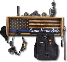 Wall Mounted Tactical Duty Gear Rack with Police Flag – Police Storage Shelf