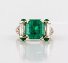 Royal Art Deco Inspired Design Colombian Emerald & White CZ 925 Silver Fine Ring