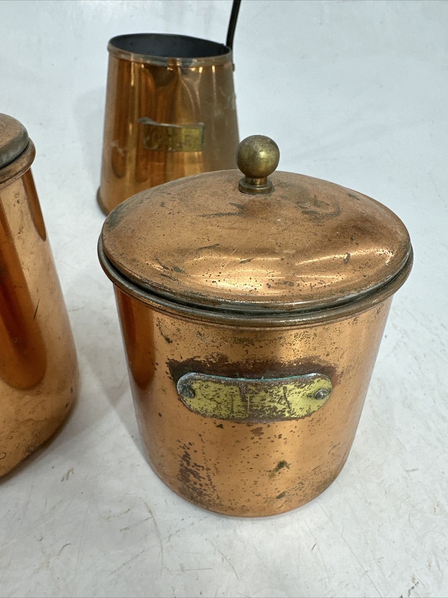 Vintage Copper Canister Set Paneled Coffee Tea Potpourri Cider Ice