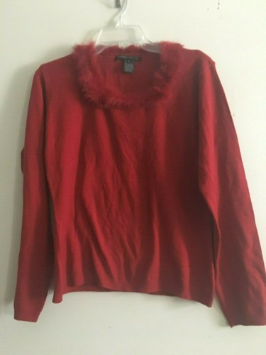 Bette Sung Size L Red Fur Neck Sweater Women Stylish RN# 106300