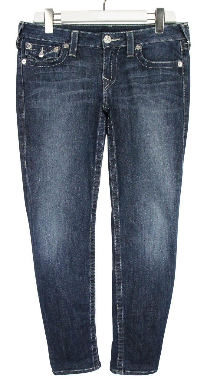 True Religion Skinny Jeans Damen W30 Schnurrhaare Gebleichtes Denim Blau