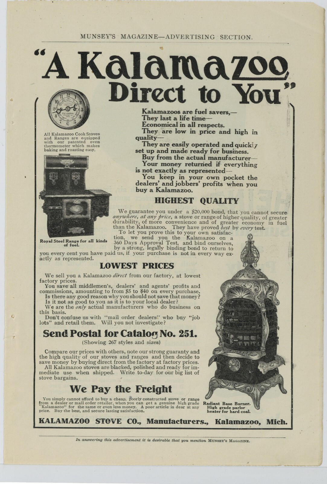 1906 Kalamazoo Stoves Ad A Kalamazoo Direct to You Kalamazoo