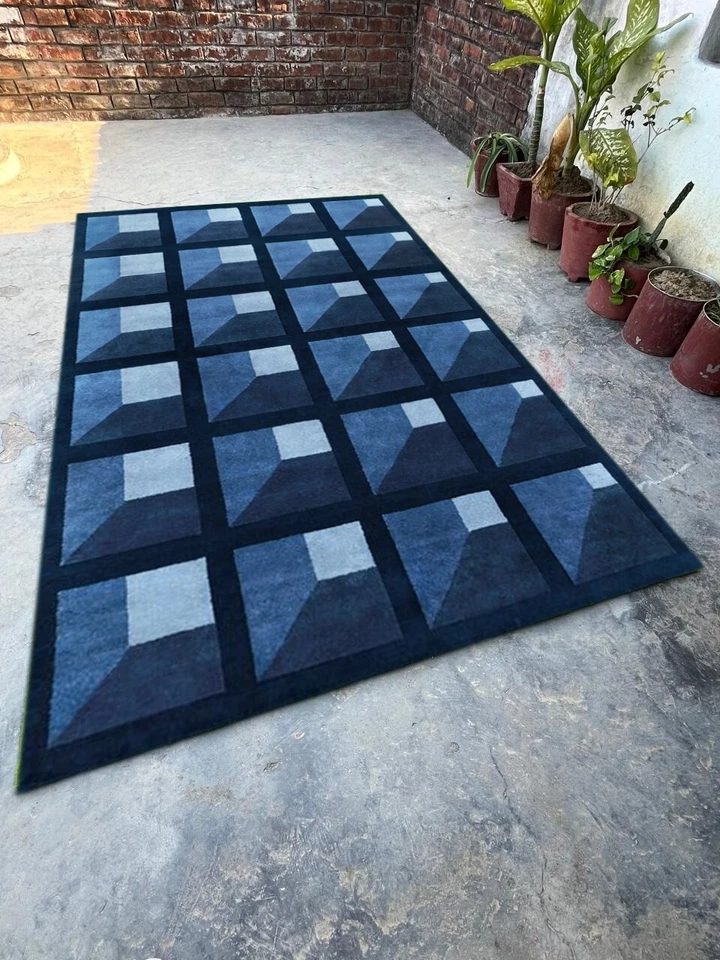 Garden maze Nk Tufted Blue rug woolen Area Rug Hand tufted Rug For Any Room. - Image 2 of 2
