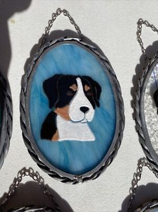 Stained Glass Art Suncatcher Swiss Mountain Dog Blue R