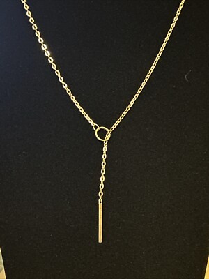 Gold Bar Lariat Necklace Circle Loop Choker Slider Dainty Wand Stick Bar