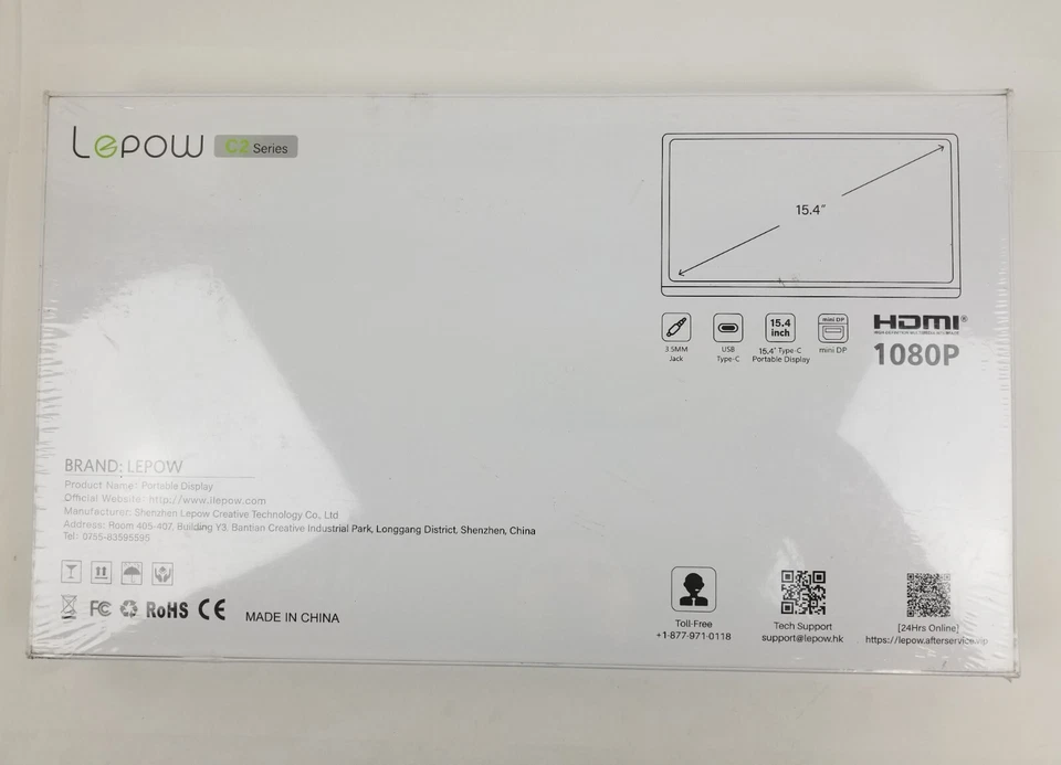 Lepow C2s Series 15.4" Portable Display Mini DP USB TypeC 3.55MM Jack SEALED NEW - Image 4 of 4