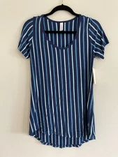 🌷Lularoe Classic T Comfortable Blue Striped Top Tunic Blouse Sz XS
