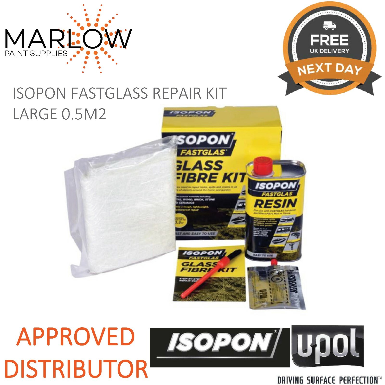DAVIDS ISOPON FASTGLASS FIBRE REPAIR KIT LARGE 0.5M2 CARAVAN BOAT CAR