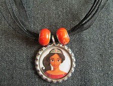 Elena of Avalor Latina Princess Ribbon Bottle Cap Bling Charm Necklace Beads