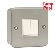 Metal Clad 2 Gang Switch 2 Way Light Switch Metalclad & Back Box - CL012