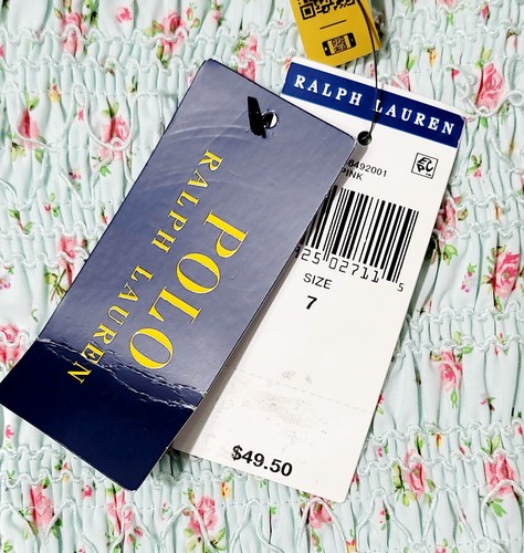 $49 Polo RALPH LAUREN Kids 7 Poplin Smocked Tie Tank TOP Mint Floral CAMISOLE - Picture 16 of 24