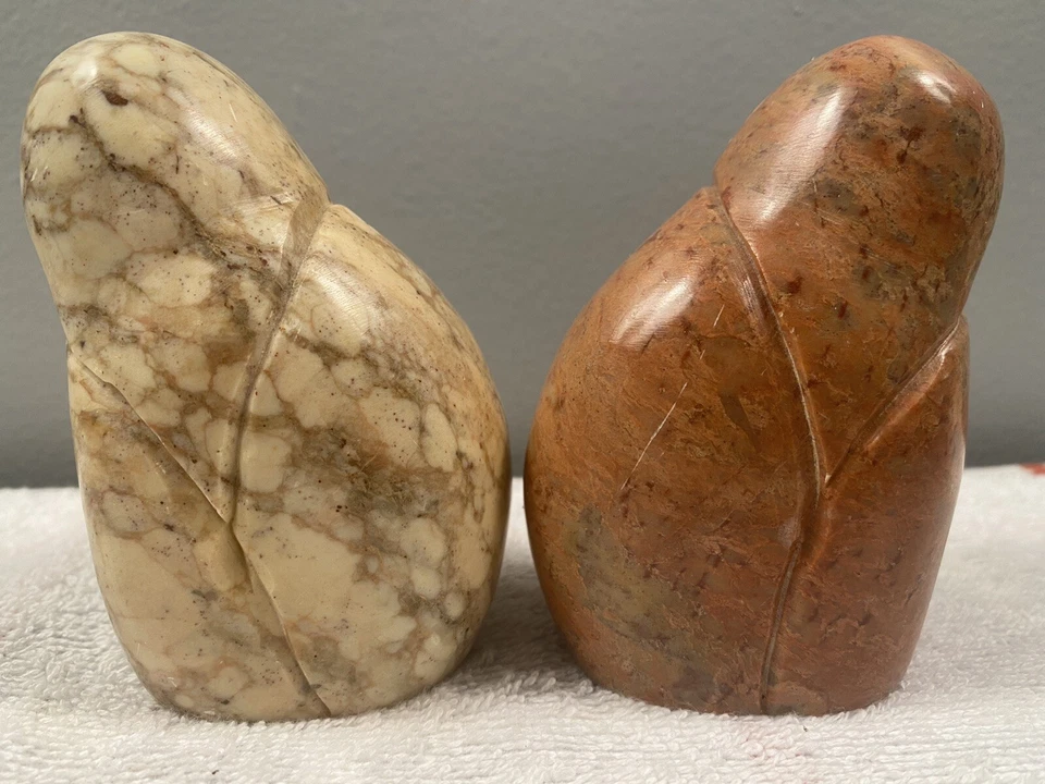 "Dos estatuillas de estatua pulidas de búho tallado en granito bonitas piezas 3 1/2""" Foto 3 de 4