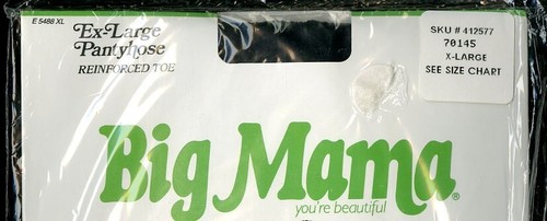 Vintage Big Mama Pantyhose Reinforced Toe Ex-Large 230-300 LB Black 100% Nylon - Picture 2 of 3