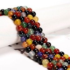 Multi-Color Agate Smooth Round Beads Size 6mm 8mm 10mm 12mm 15.5'' Strand