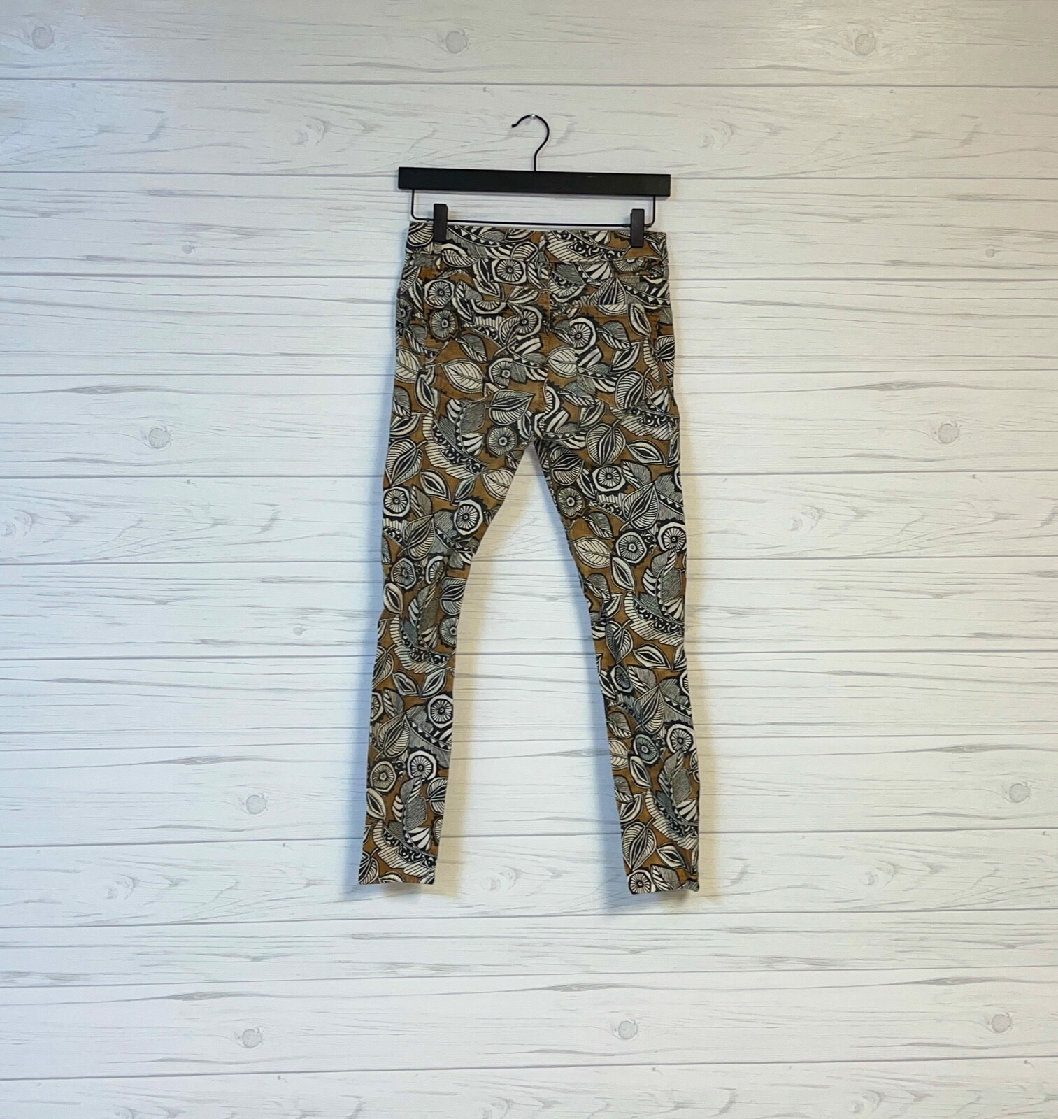 LOFT jeans womens size 0 modern skinny ankle mid rise floral yellow stretch