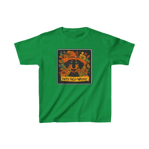 Happy Hallo-Weenie Dachshund Halloween T-Shirt Sausage Cute Wiener Dog Kids Tee - Picture 20 of 41