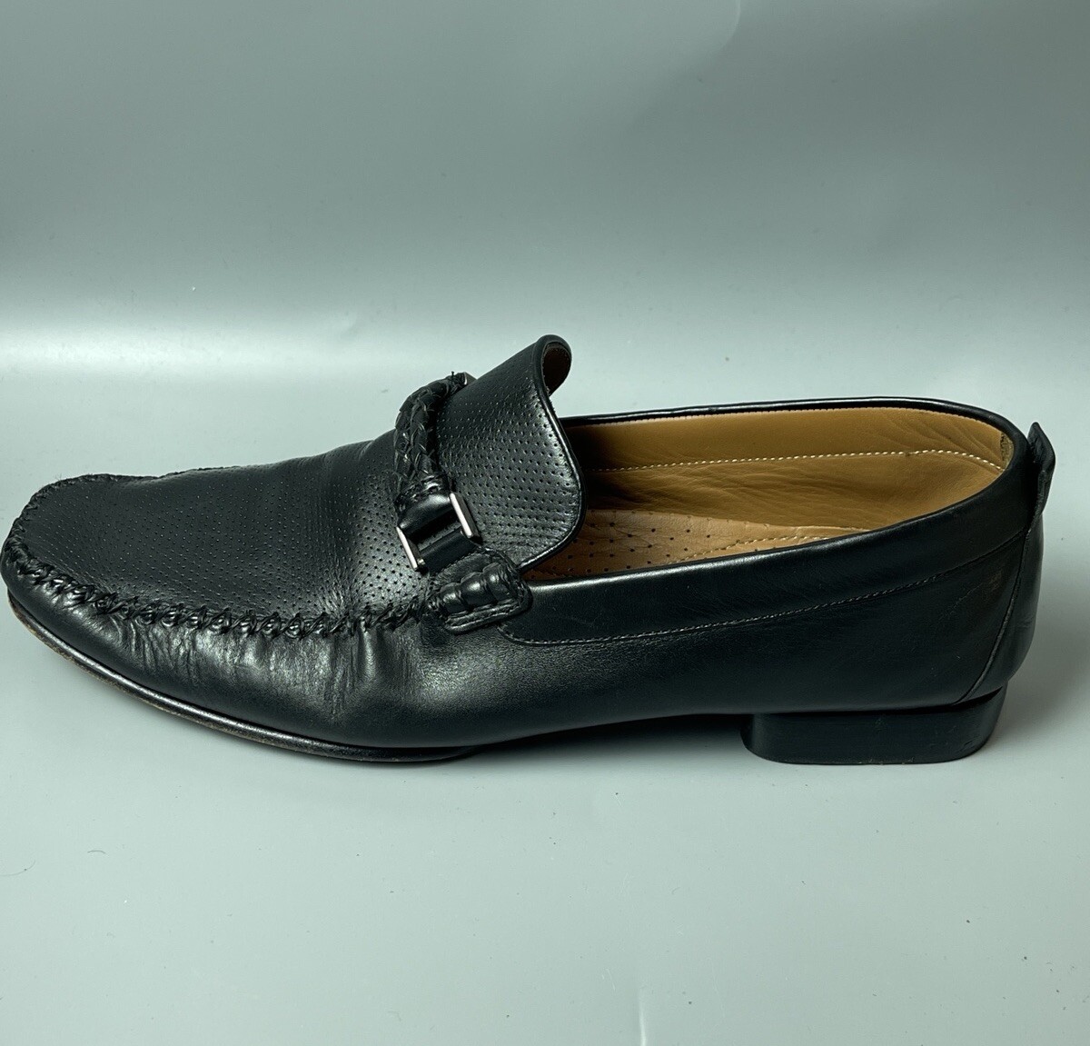 MEZLAN Roth Black Perforated Leather Loafers Shoes US Size 9 Braided Bit Bit Moc - Horween Black Latigo, Camp Sole - Made in USA  main image 2