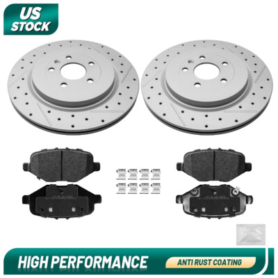 Rear Drilled Disc Rotors + Ceramic Brake Pads for Ford Explorer Flex MKS MKT