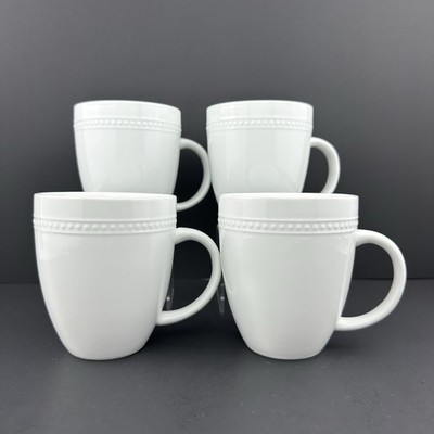 Threshold BEADED WHITE Mugs (4) Hobnail MINT Condition
