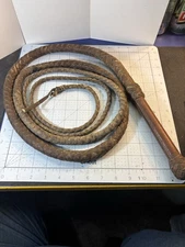8’ Vintage Leather Weaved Bullwhip Indiana Jones Braided Whip Cowboy Western