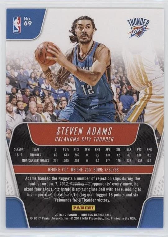 2016-17 Panini Threads Century Proof Red /199 Steven Adams #69 - Image 2 of 2