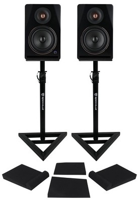 (2) Rockville APM8B v2 8'' Powered Studio Monitor Speakers w/USB/Bluetooth+Stands
