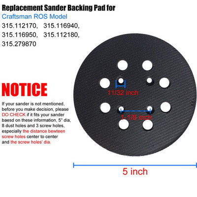 5'' Hook and Loop Replacement Sander Pad for Craftsman 315 Model Random Orbit ...