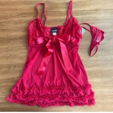 NWT Red Frederick  s of Hollywood Lingerie Set Babydoll chemise with G-string