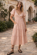 KIVARI Jelena Linen Midi Wrap Dress Desert Leopard Designer Orange Tie Au 16 XXL