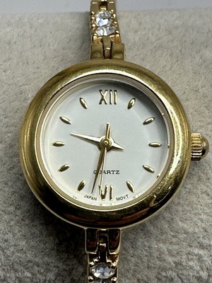 F47282-1/P GOLD TONE Ladies WATCH Rhinestone Thin Band New Battery 22MM 7.5\