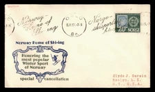 DR WHO 1955 NORWAY SPORTS SKIING SPECIAL CANCEL OSLO TO USA w10750